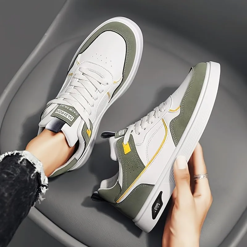 Men's Skateboarding Shoes Casual Lace-up Sneakers - Solid Color Low Top PU Trainers, All-Season Round Toe Footwear with Fabric Inner, for Everyday Wear