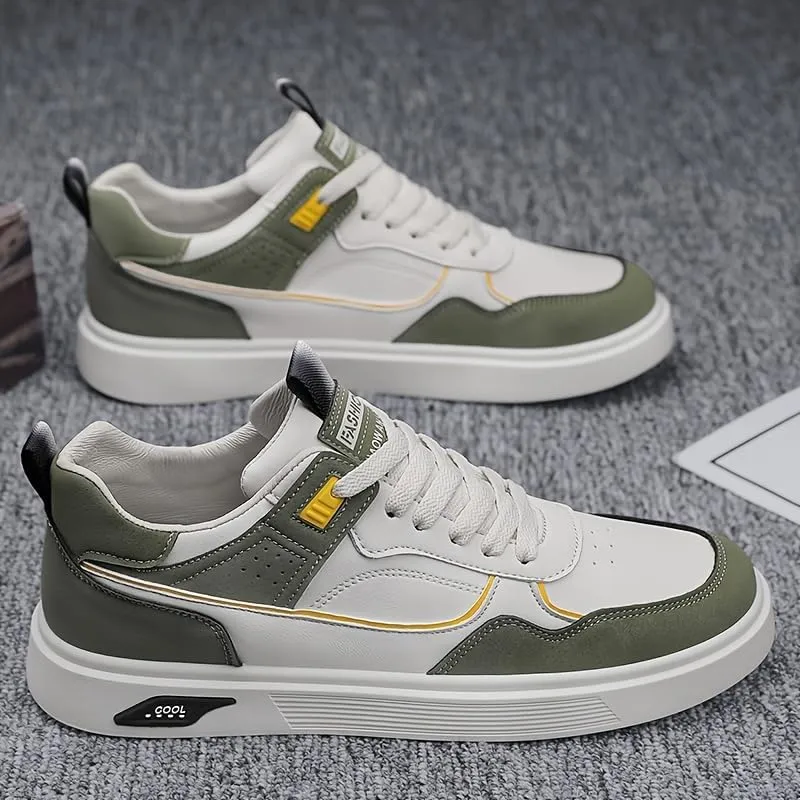Men's Skateboarding Shoes Casual Lace-up Sneakers - Solid Color Low Top PU Trainers, All-Season Round Toe Footwear with Fabric Inner, for Everyday Wear