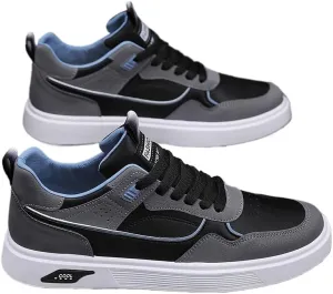 Men's Skateboarding Shoes Casual Lace-up Sneakers - Solid Color Low Top PU Trainers, All-Season Round Toe Footwear with Fabric Inner, for Everyday Wear