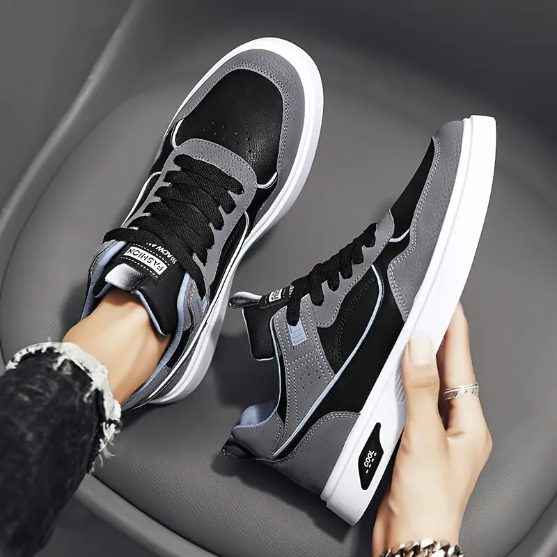Men's Skateboarding Shoes Casual Lace-up Sneakers - Solid Color Low Top PU Trainers, All-Season Round Toe Footwear with Fabric Inner, for Everyday Wear