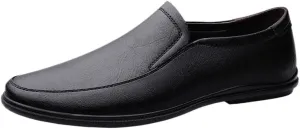 Men's Slip-On Genuine Leather Casual Shoes, Non-Slip Driving Flats, Trendy Low-Top Walking Oxford Dress Shoes for Business and Everyday Wear