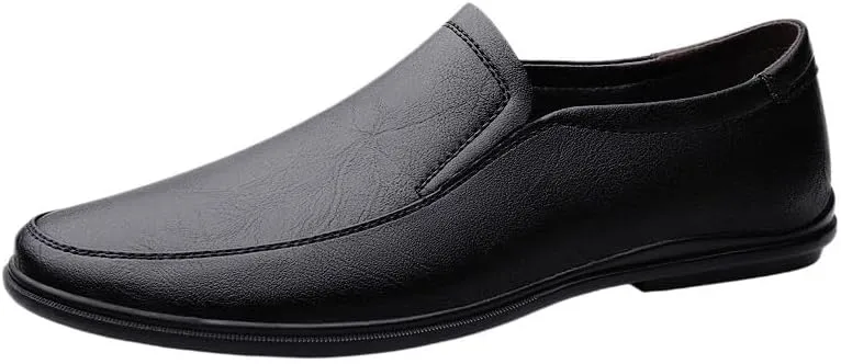 Men's Slip-On Genuine Leather Casual Shoes, Non-Slip Driving Flats, Trendy Low-Top Walking Oxford Dress Shoes for Business and Everyday Wear