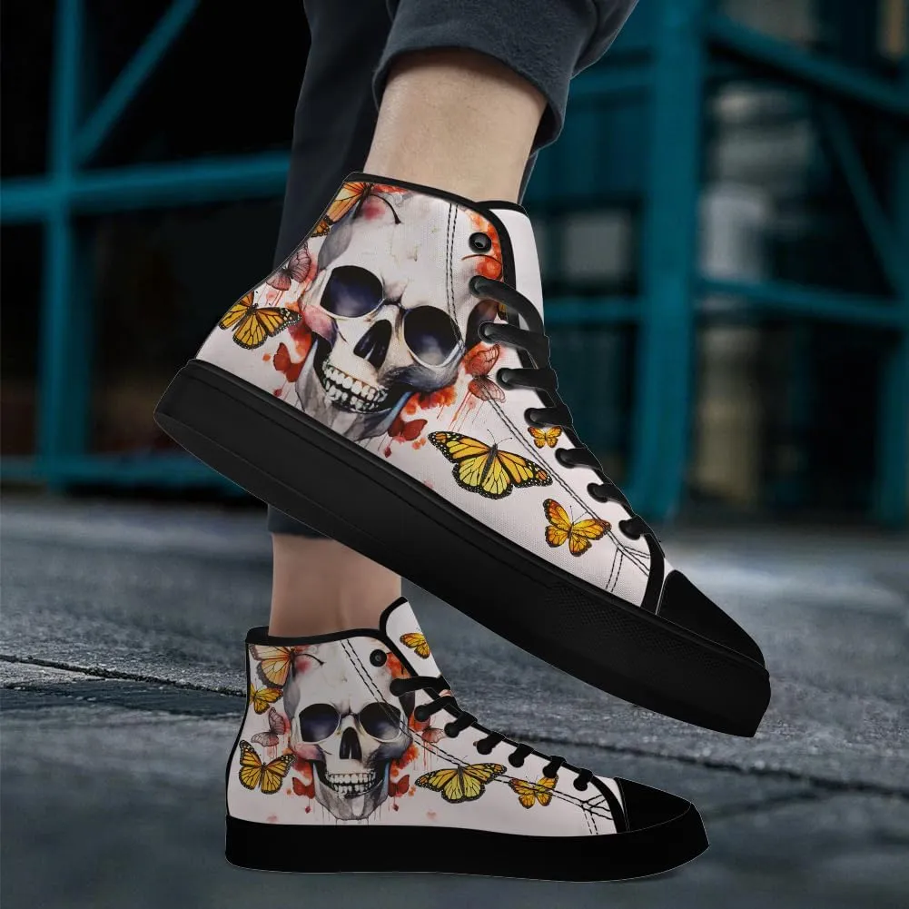 Men's Women's Skull High Top Canvas Shoes Butterfly High Top Sneakers Lace Up Casual Shoes Gifts for Men Women