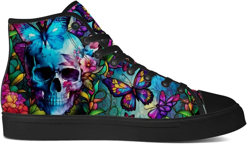 Men's Women's Skull High Top Canvas Shoes Butterfly High Top Sneakers Lace Up Casual Shoes Gifts for Men Women