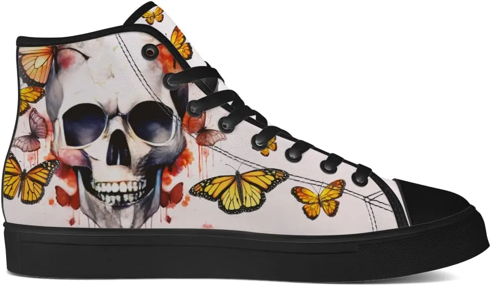 Men's Women's Skull High Top Canvas Shoes Butterfly High Top Sneakers Lace Up Casual Shoes Gifts for Men Women