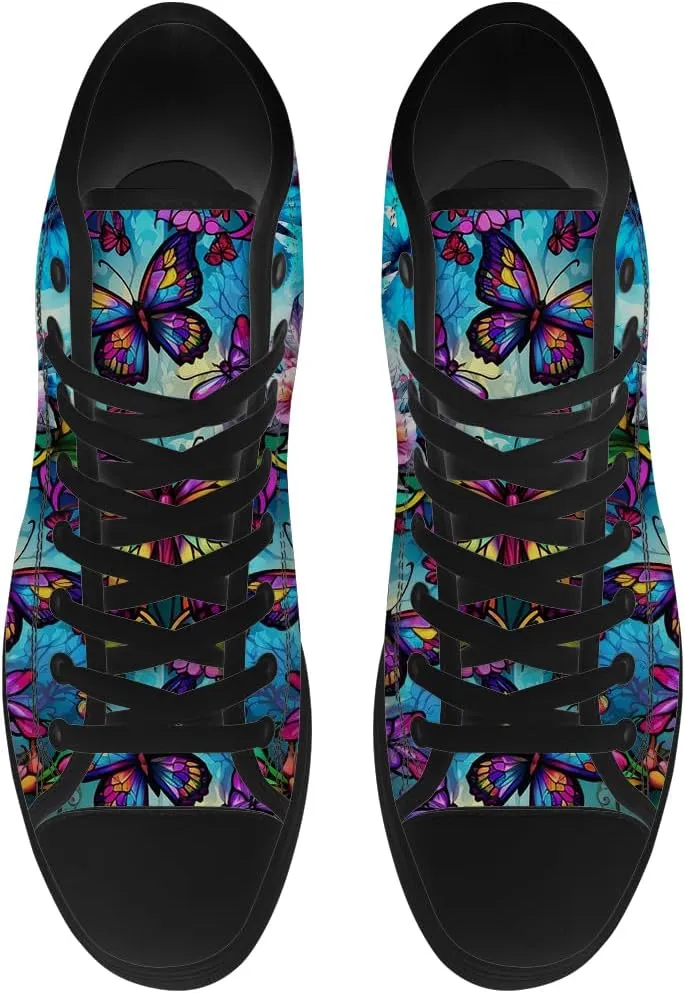 Men's Women's Skull High Top Canvas Shoes Butterfly High Top Sneakers Lace Up Casual Shoes Gifts for Men Women