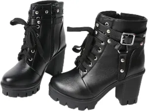 MEOTINA Platform Chunky Heel Ankle Boots