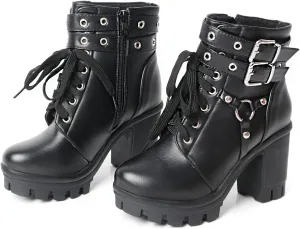 MEOTINA Women Platform Chunky Heel Boots