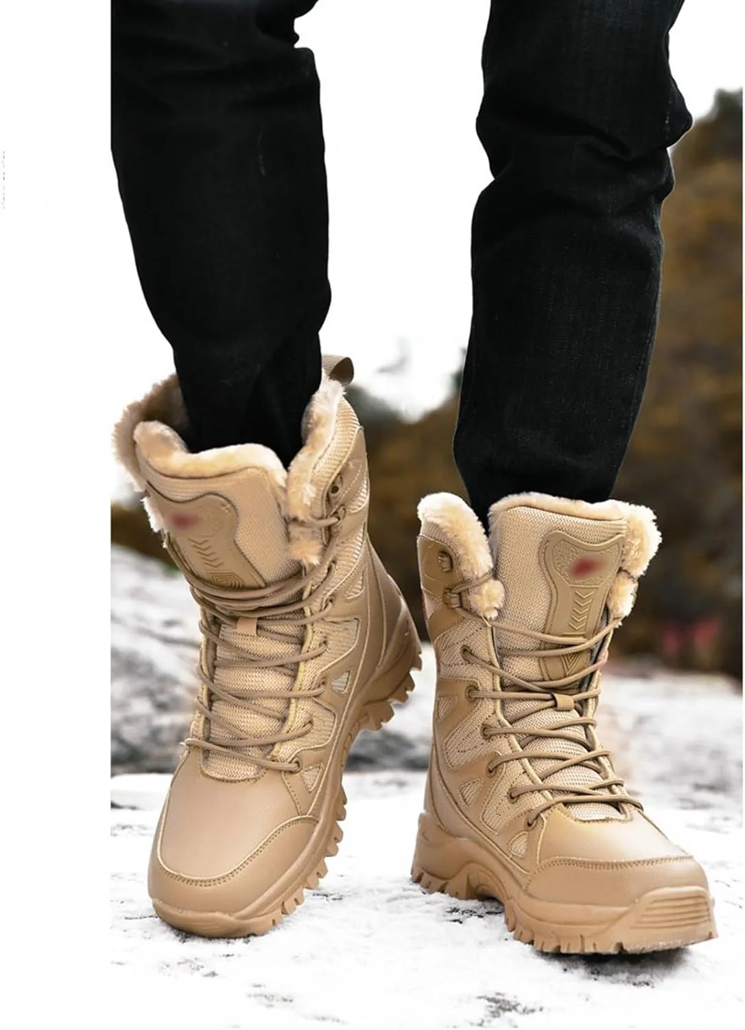 Military Boots for Men, Men's Plus Size Winter Warm Waterproof Boots High Combat Boots, Mens Winter Sole Lace Up Non Slip Snow Boots, for Outdoor Athletic Cold Weather
