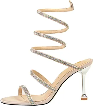 MissHeel Wrap Up Rhinestone Strappy High Heels Sandals 3inch/8cm
