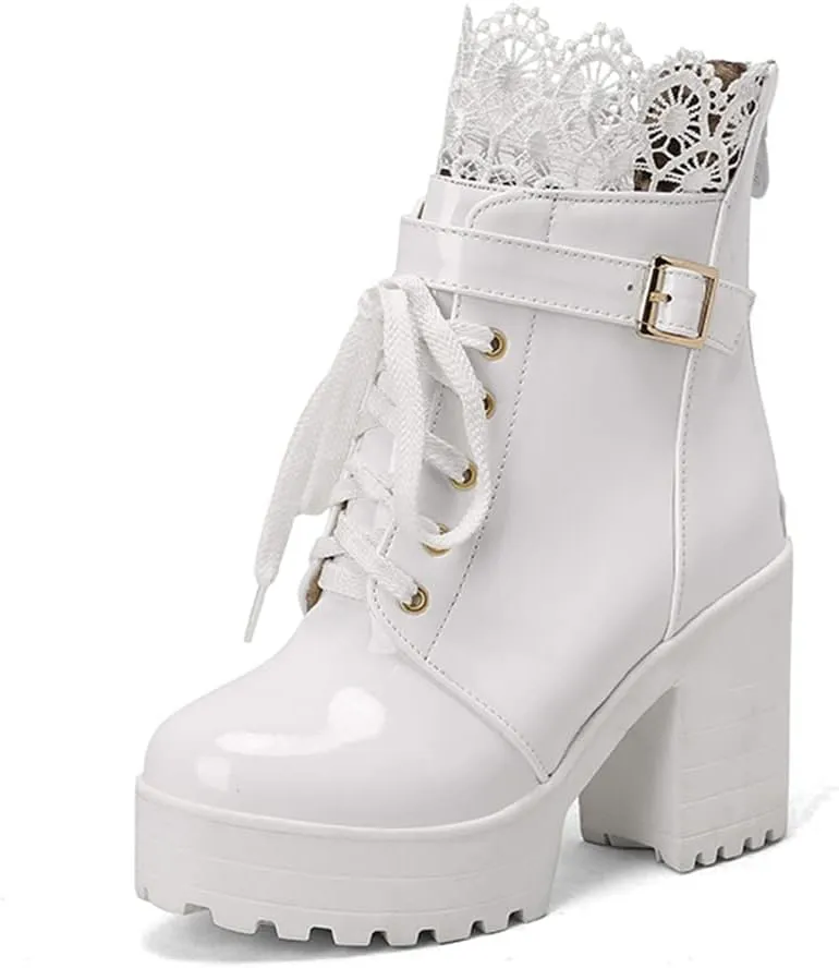 MRKEWUNEY Fashion Womens Platform Heel Ankle Boots Chunky High Heels Booties