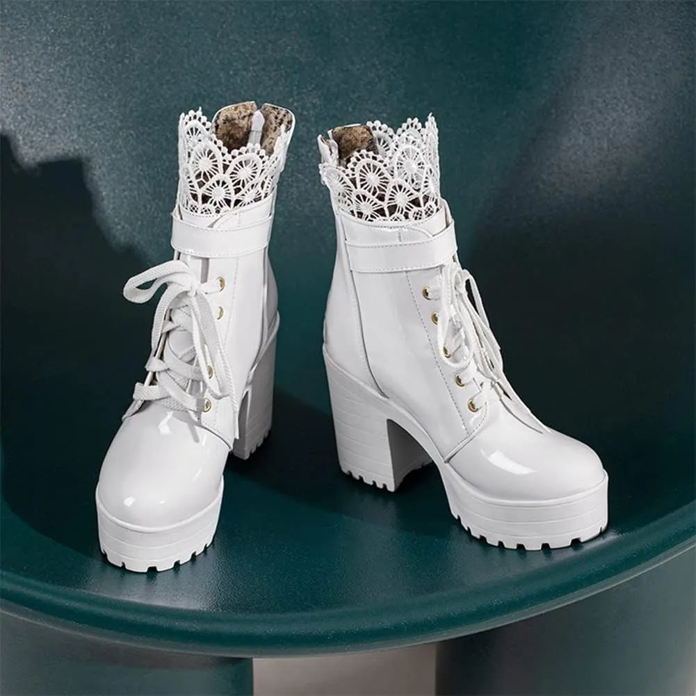 MRKEWUNEY Fashion Womens Platform Heel Ankle Boots Chunky High Heels Booties