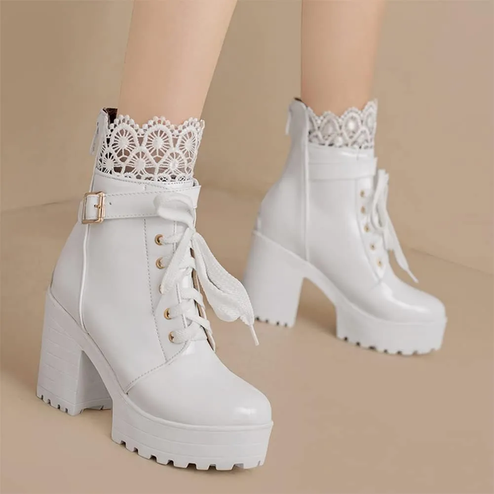 MRKEWUNEY Fashion Womens Platform Heel Ankle Boots Chunky High Heels Booties