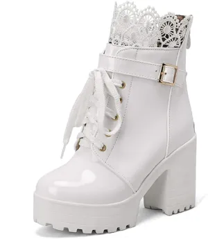 MRKEWUNEY Fashion Womens Platform Heel Ankle Boots Chunky High Heels Booties