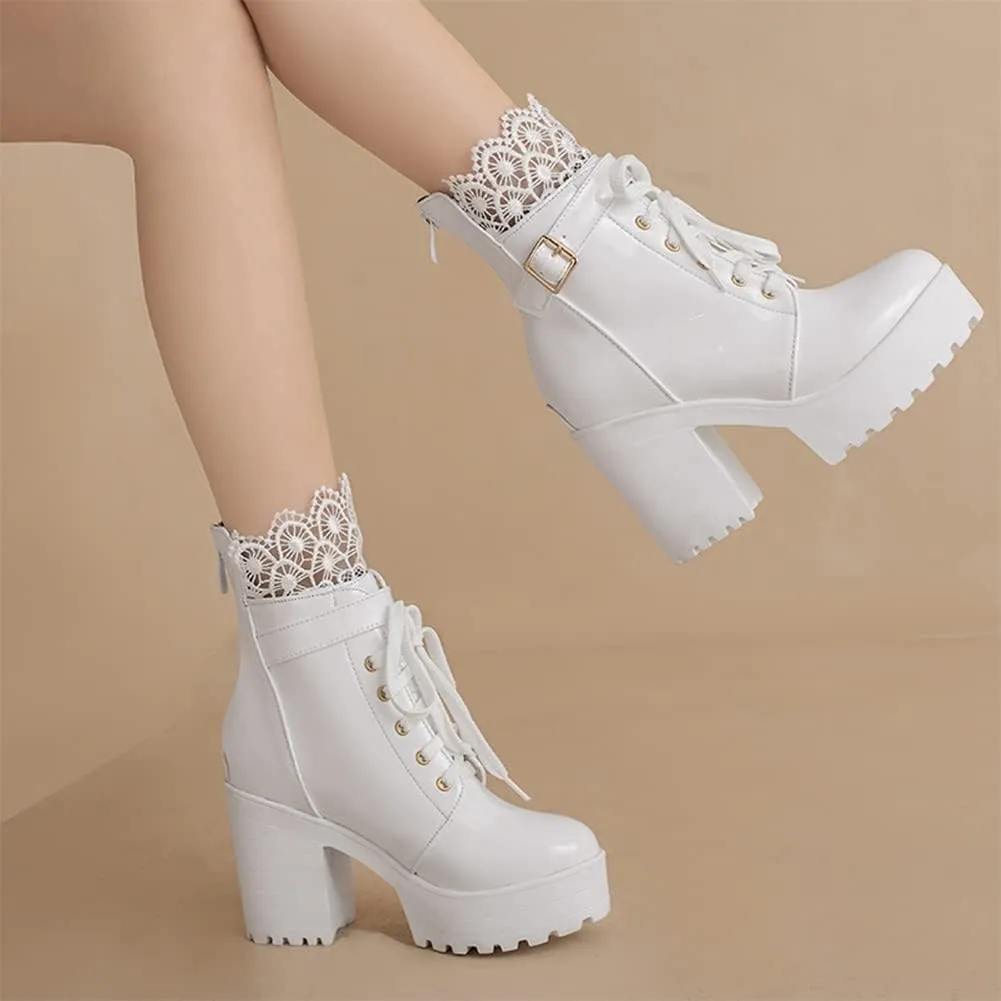 MRKEWUNEY Fashion Womens Platform Heel Ankle Boots Chunky High Heels Booties