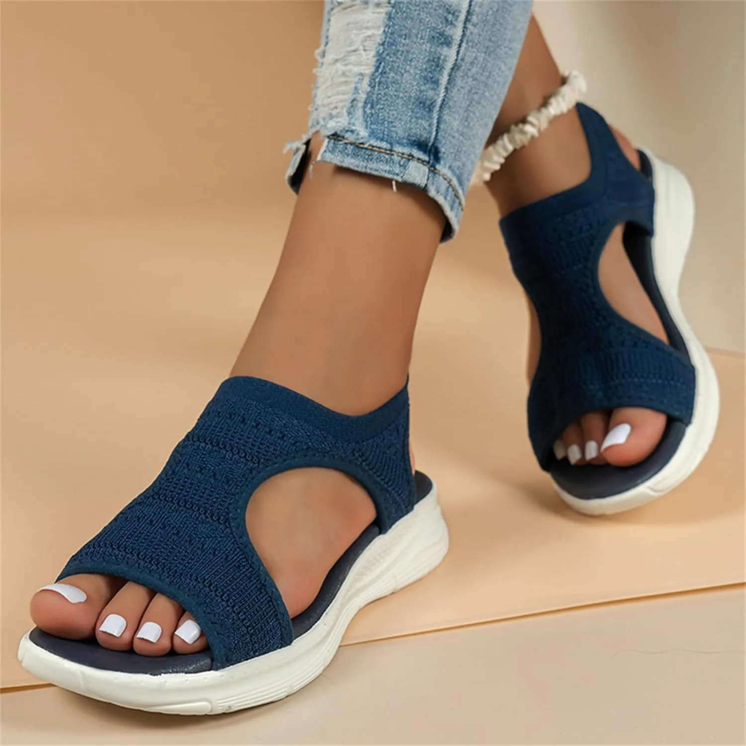 orthopedic sandals women arch support Walking Sandals Comfortable Plantar Fasciitis Open Toe Non-slip Platform Sport Sandal Mesh Thick-Soled Fishmouth Flying Woven Dress Sports Athletic Shoes