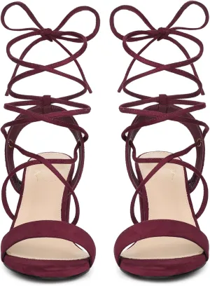 Perphy Lace Up Slingback Block High Heels Sandals for Women