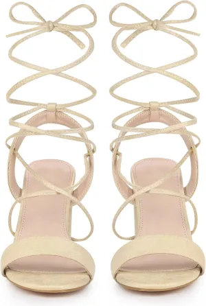 Perphy Lace Up Slingback Block High Heels Sandals for Women