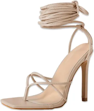 PiePieBuy Women's Lace Up Heeled Sandals Square Flip Flop High Heels Strappy Party Shoes