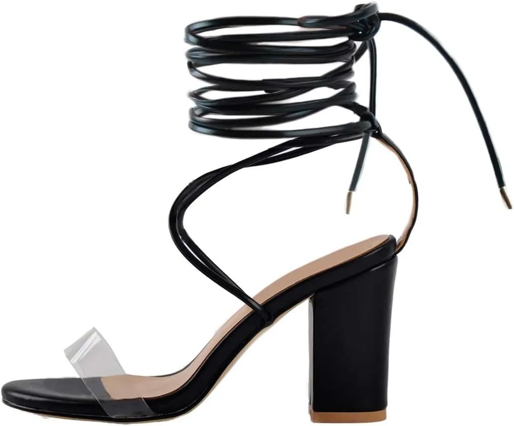 richealnini Lace Up Block High Heels Sandals Bridal Party Dress