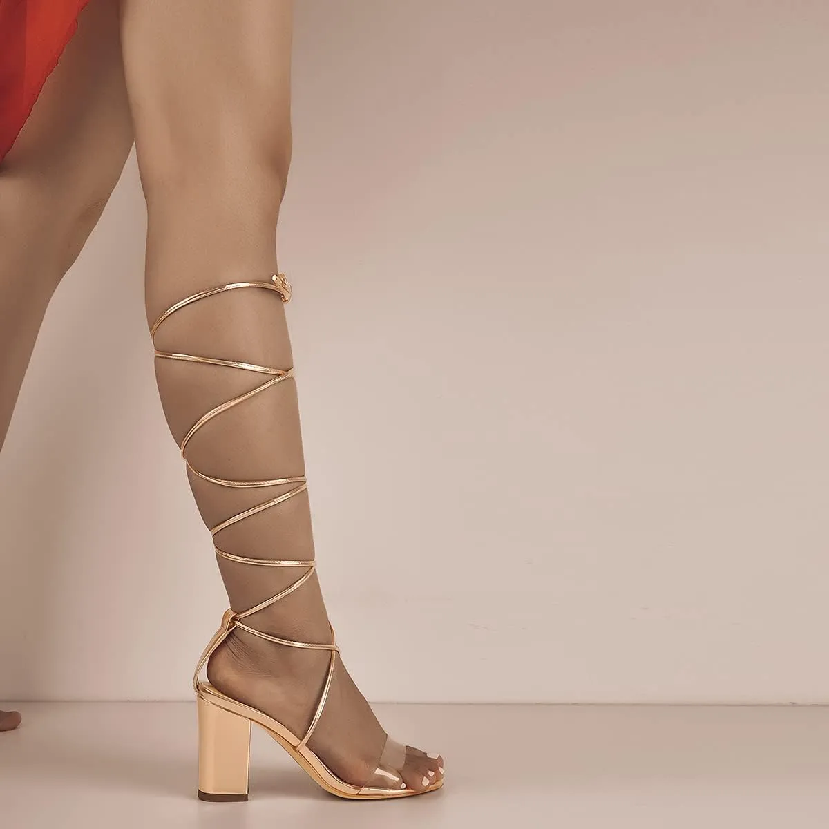 richealnini Lace Up Block High Heels Sandals Bridal Party Dress