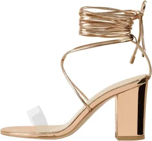 richealnini Lace Up Block High Heels Sandals Bridal Party Dress