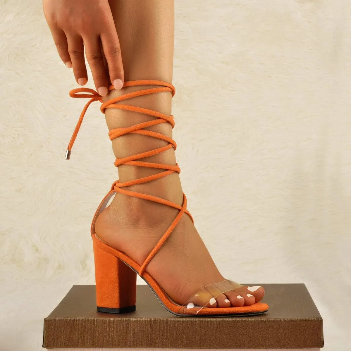 richealnini Lace Up Block High Heels Sandals Bridal Party Dress