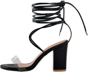 richealnini Lace Up Block High Heels Sandals Bridal Party Dress