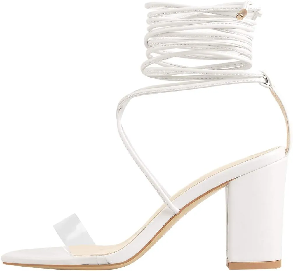richealnini Lace Up Block High Heels Sandals Bridal Party Dress