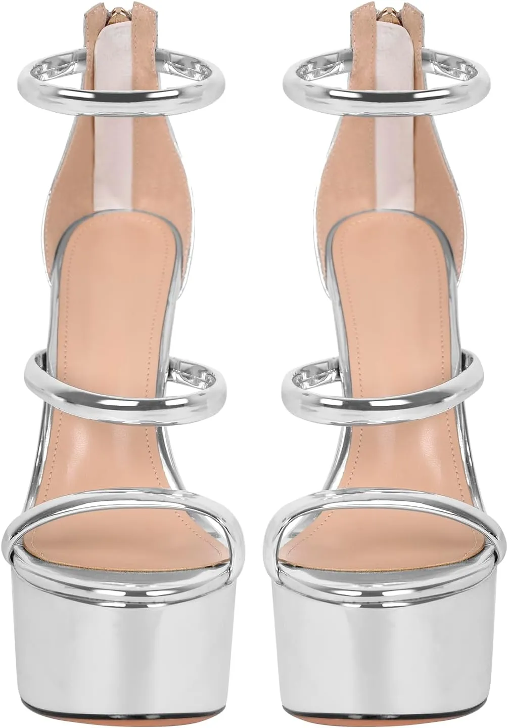 richealnini Platform Heel for Women Ankle Wrap Strappy Sandals Back Zip Up Super High Heels