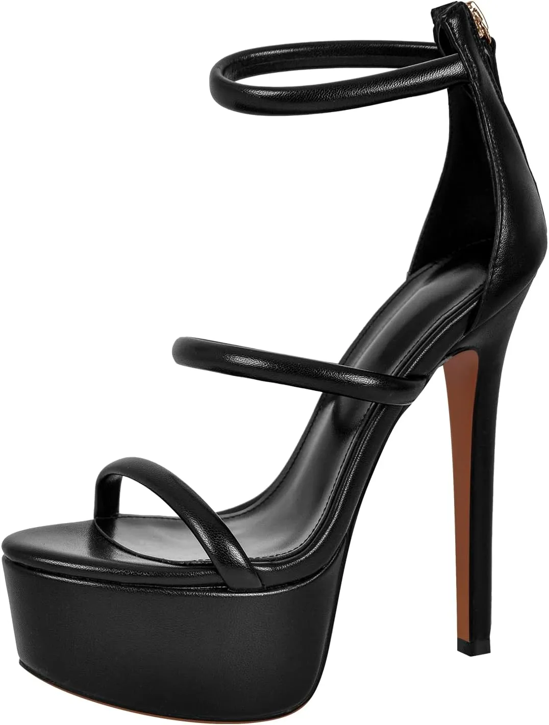 richealnini Platform Heel for Women Ankle Wrap Strappy Sandals Back Zip Up Super High Heels