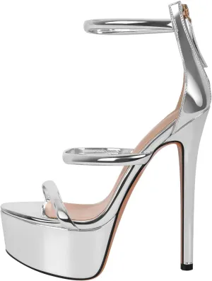 richealnini Platform Heel for Women Ankle Wrap Strappy Sandals Back Zip Up Super High Heels