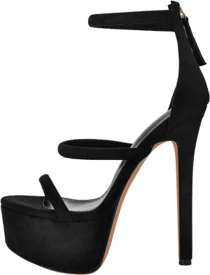 richealnini Platform Heel for Women Ankle Wrap Strappy Sandals Back Zip Up Super High Heels
