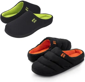 RockDove Set of 2 Pairs - US Size 7-8, Men's Original Two-Tone Memory Foam Slipper (Black) Men's Campground Memory Foam Down Slipper (Oriole)