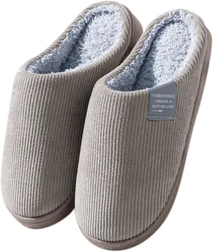 Roorsily Men's Fuzzy Slippers Fleece Lined Warm Cotton Slippers Lightweight Flat Soled Slippers Comfort Indoor Slippers