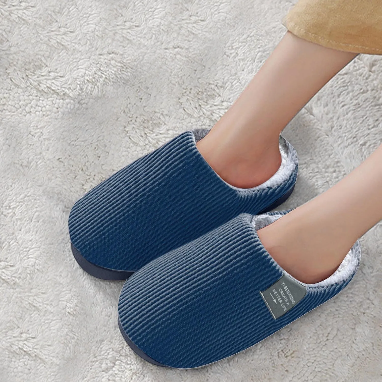 Roorsily Men's Fuzzy Slippers Fleece Lined Warm Cotton Slippers Lightweight Flat Soled Slippers Comfort Indoor Slippers