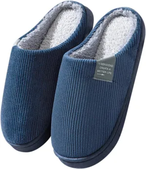 Roorsily Men's Fuzzy Slippers Fleece Lined Warm Cotton Slippers Lightweight Flat Soled Slippers Comfort Indoor Slippers