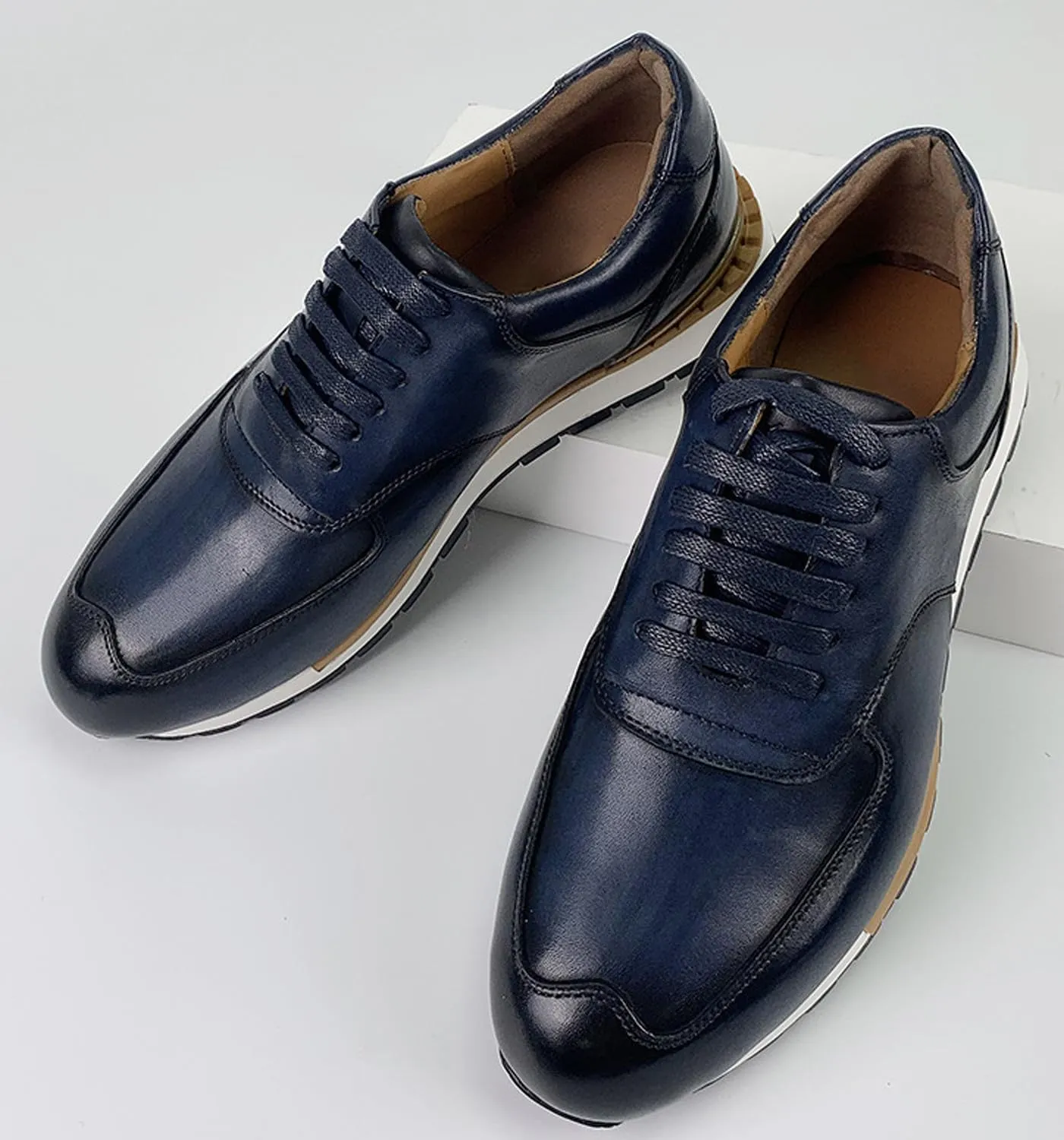 Santimon Mens Leather Dress Sneakers  Oxford Style Business Casual Shoes, Comfortable & Non-Slip Formal Shoes for Work & Everyday Wear