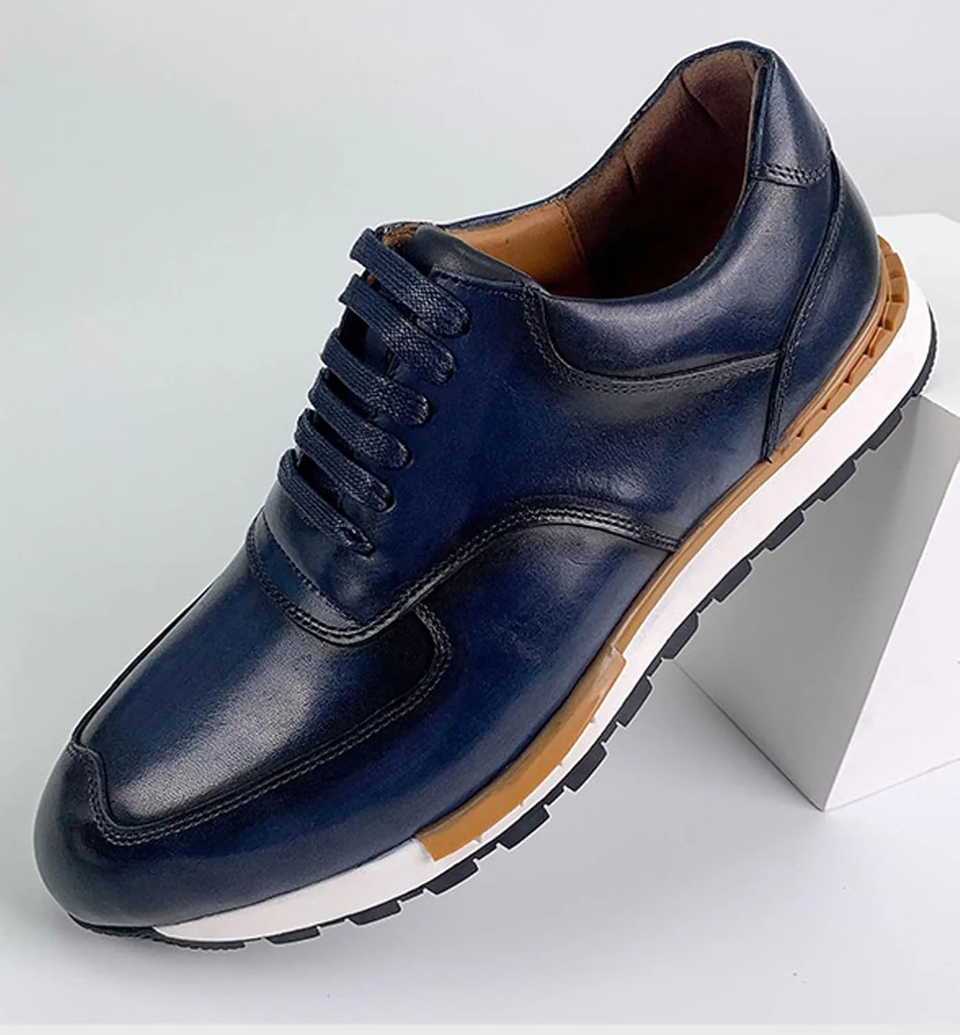Santimon Mens Leather Dress Sneakers  Oxford Style Business Casual Shoes, Comfortable & Non-Slip Formal Shoes for Work & Everyday Wear