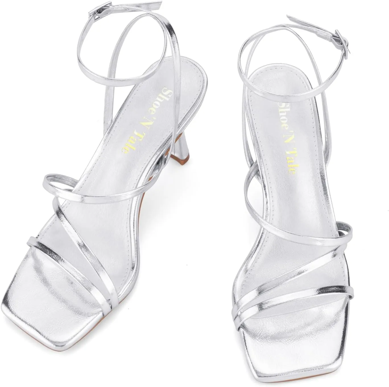 Shoe'N Tale Women's Strappy Heels Stilettos Sandals High Heel Ankle Buckle Square Toe Dress Shoes