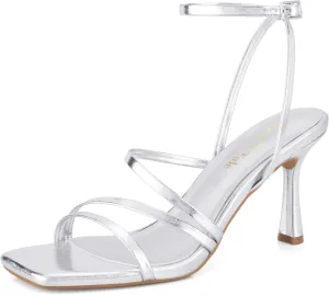 Shoe'N Tale Women's Strappy Heels Stilettos Sandals High Heel Ankle Buckle Square Toe Dress Shoes
