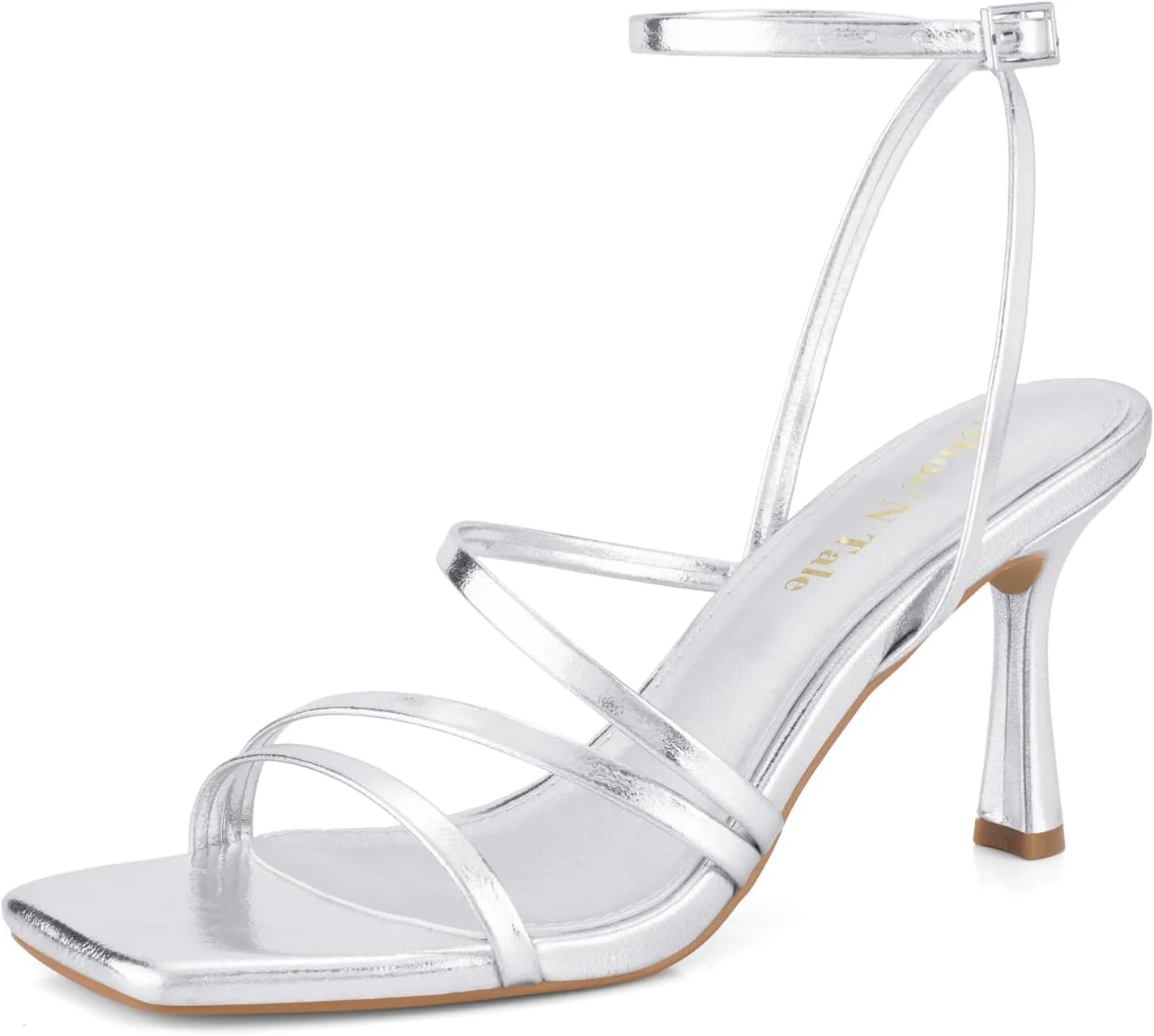 Shoe'N Tale Women's Strappy Heels Stilettos Sandals High Heel Ankle Buckle Square Toe Dress Shoes