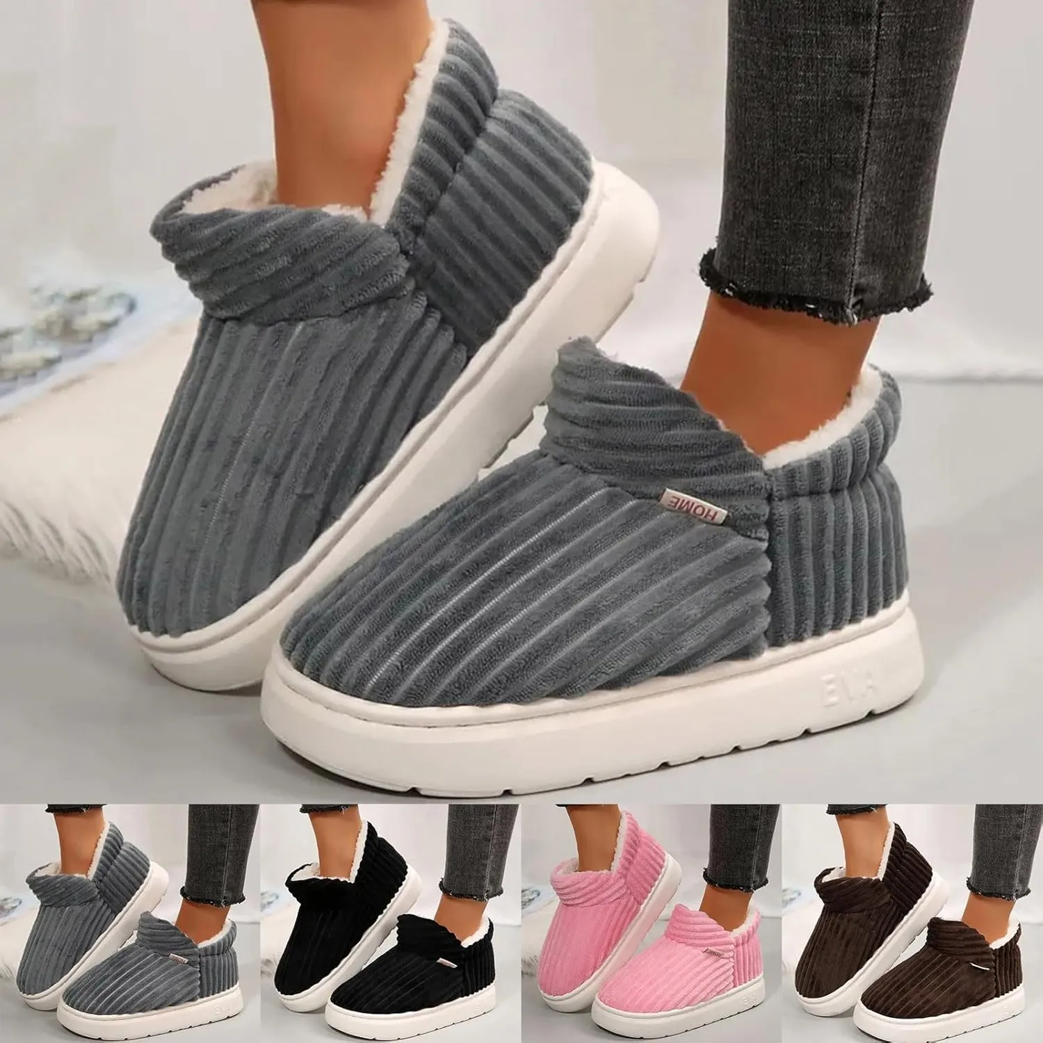 Slippers for Women Men Memory Foam Fuzzy House Slippers Bedroom Non-Slip Warm Fluffy Plush Slippers with Arch Support