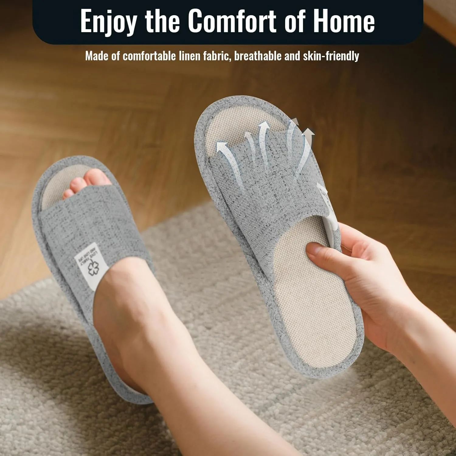 Slippers for Women,Memory Foam Soft Warm Slip On Open Toe Linen Cotton House Slippers,Anti-Skid Cozy for Indoor Outdoor Slippers