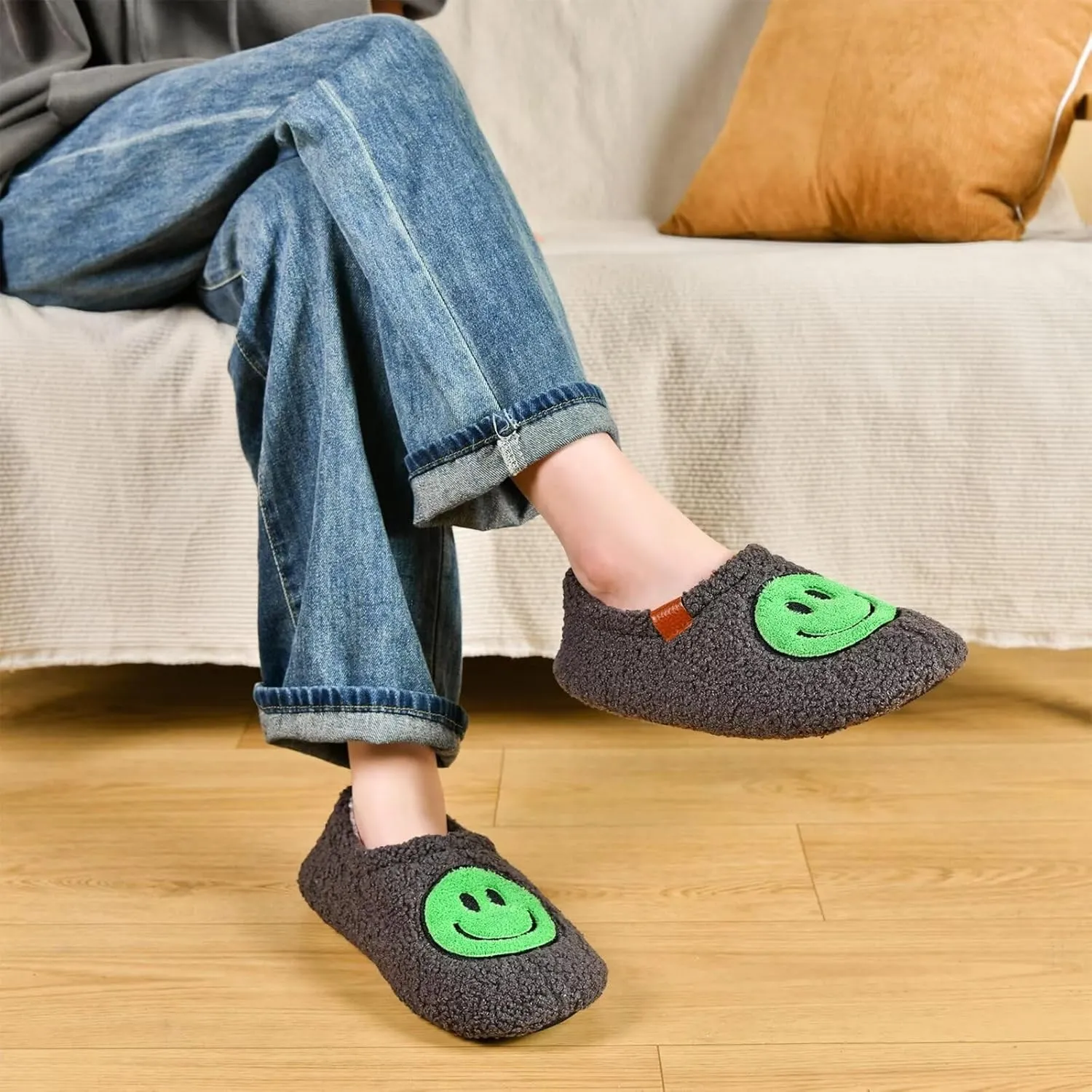 Smile Face Slippers Women's Memory Foam Soft Plush & Cozy House Shoes