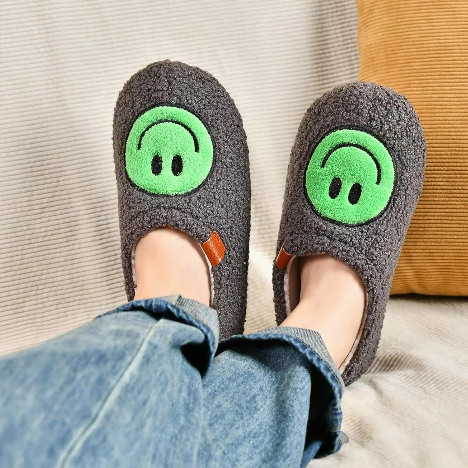 Smile Face Slippers Women's Memory Foam Soft Plush & Cozy House Shoes