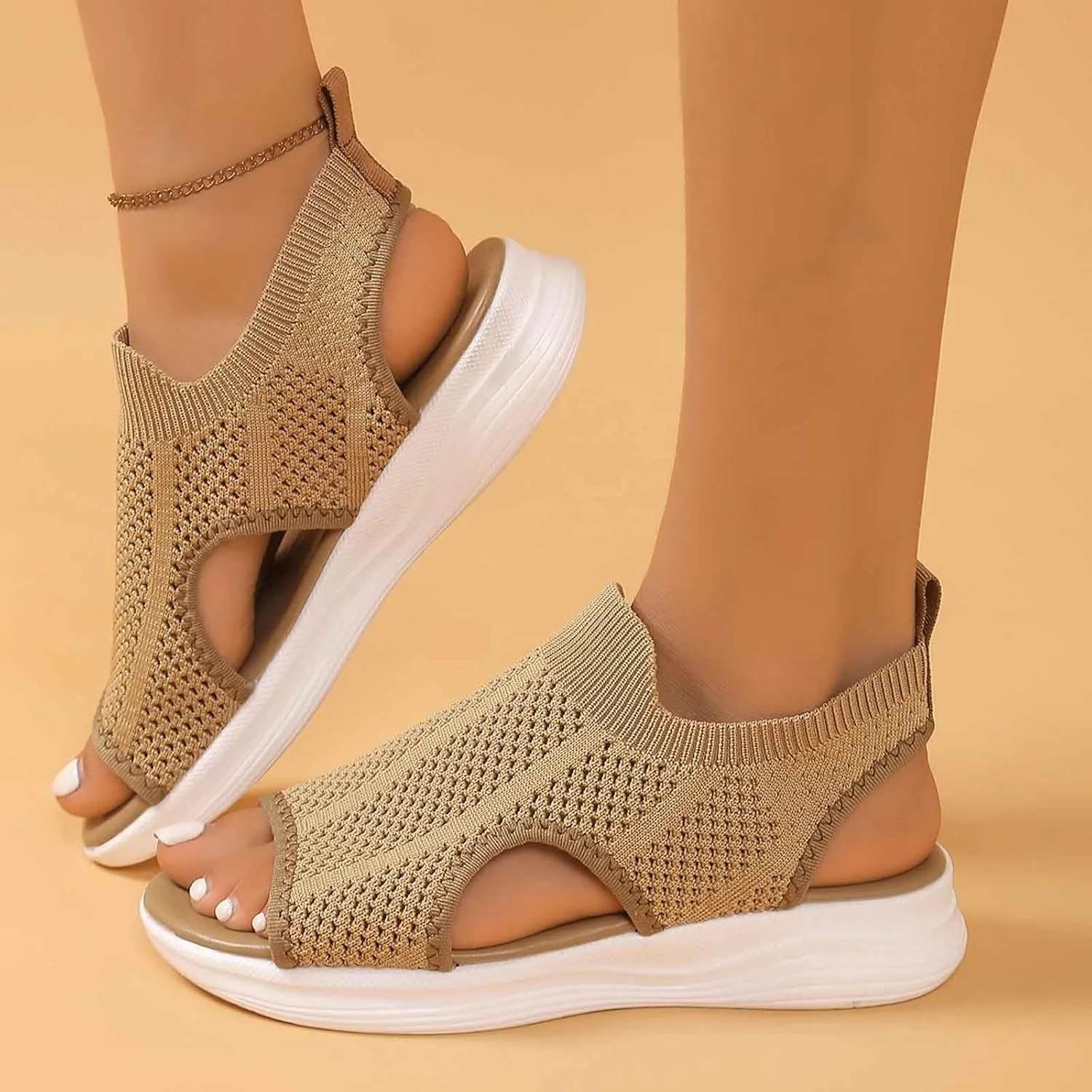 Stylish Women's Open Toe Sandals Breathable Mesh Summer Casual Shoes Comfortable Flat Sole For Daily Wear