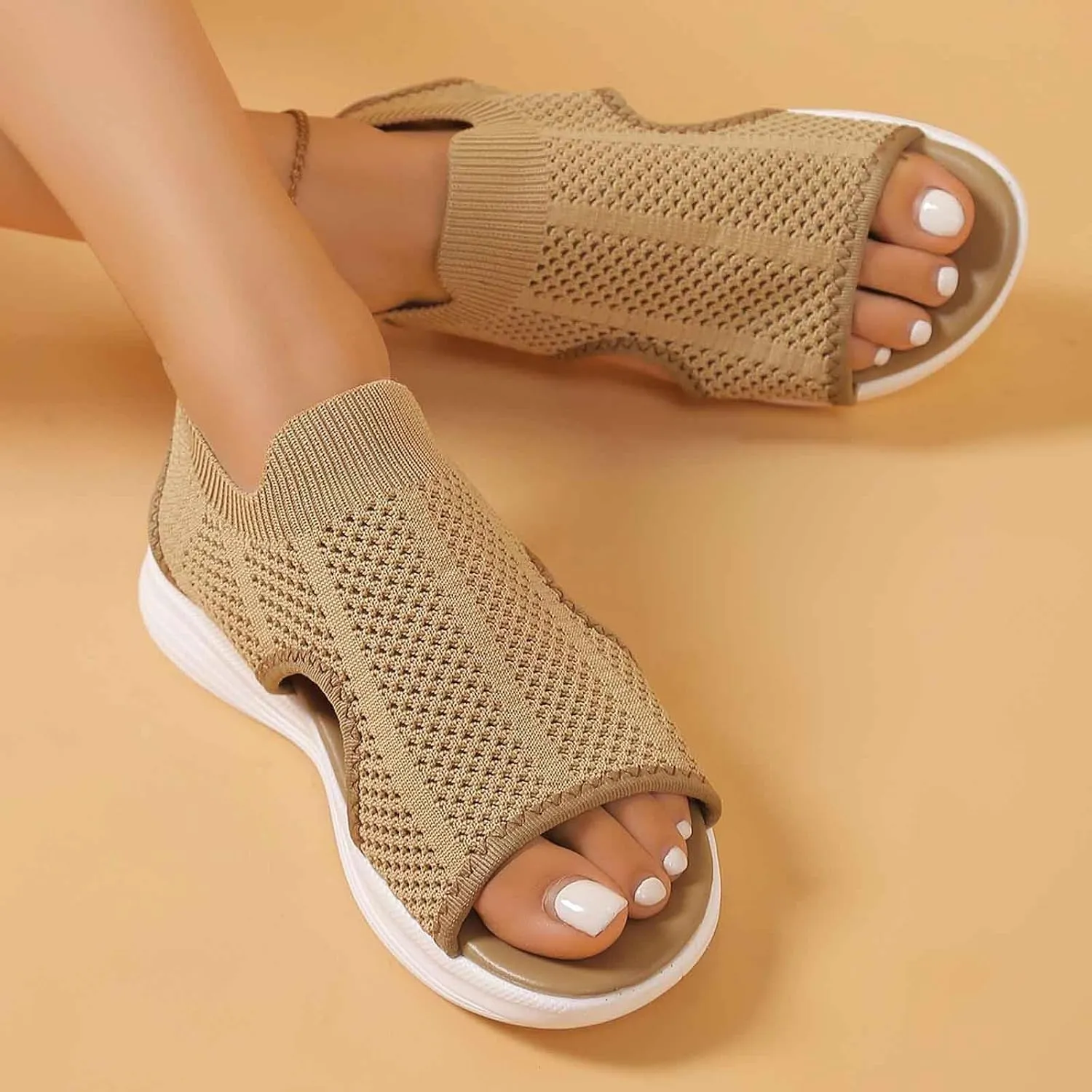 Stylish Women's Open Toe Sandals Breathable Mesh Summer Casual Shoes Comfortable Flat Sole For Daily Wear