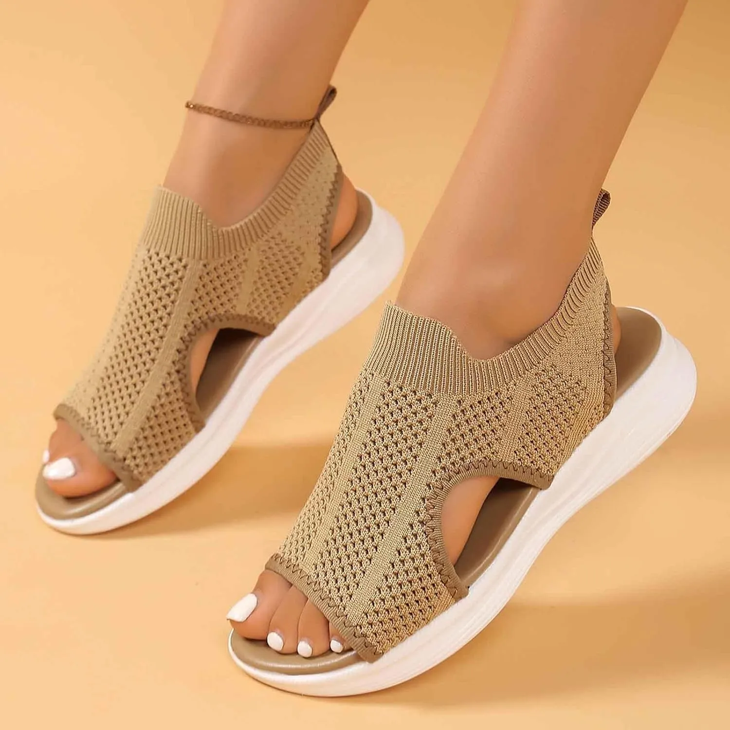 Stylish Women's Open Toe Sandals Breathable Mesh Summer Casual Shoes Comfortable Flat Sole For Daily Wear