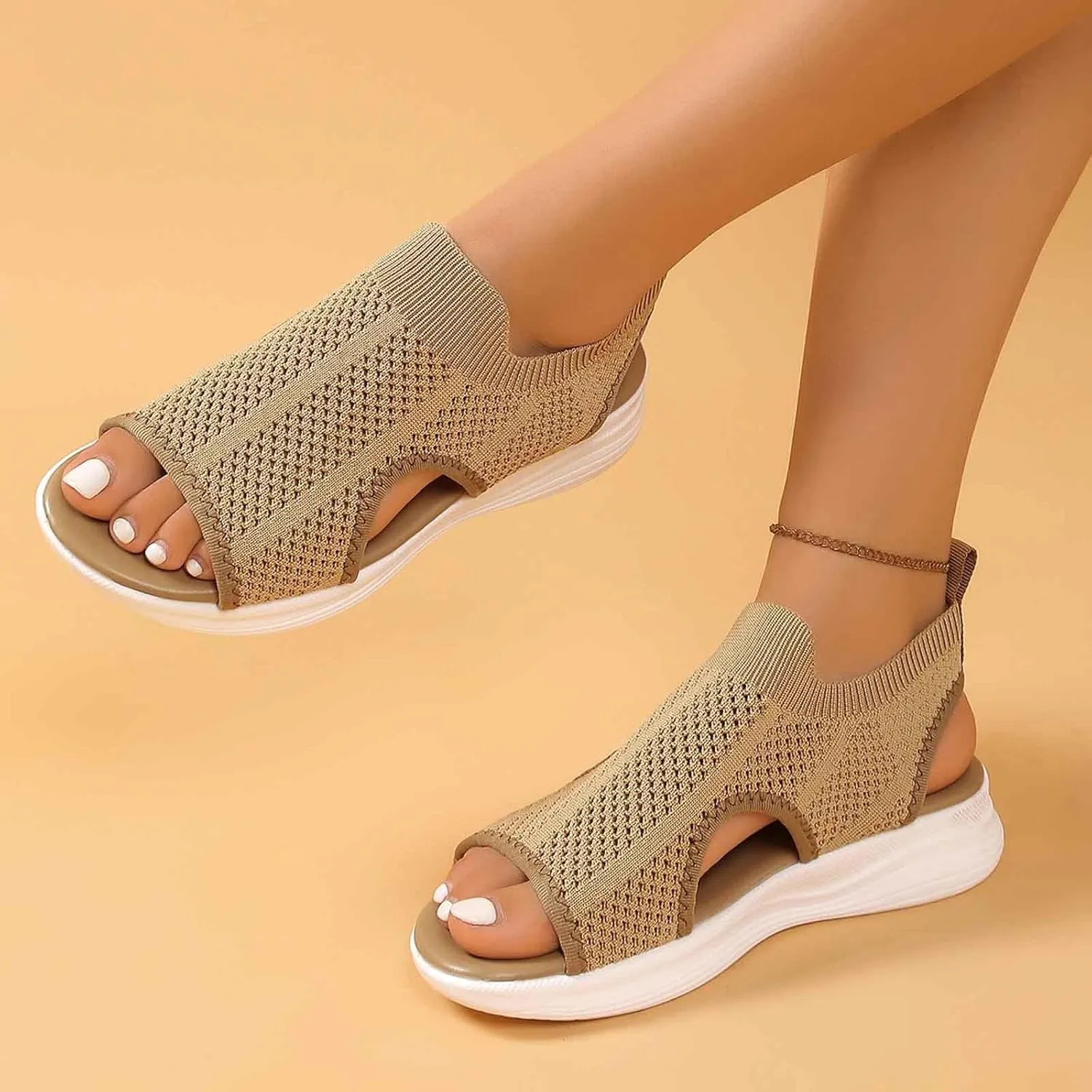 Stylish Women's Open Toe Sandals Breathable Mesh Summer Casual Shoes Comfortable Flat Sole For Daily Wear